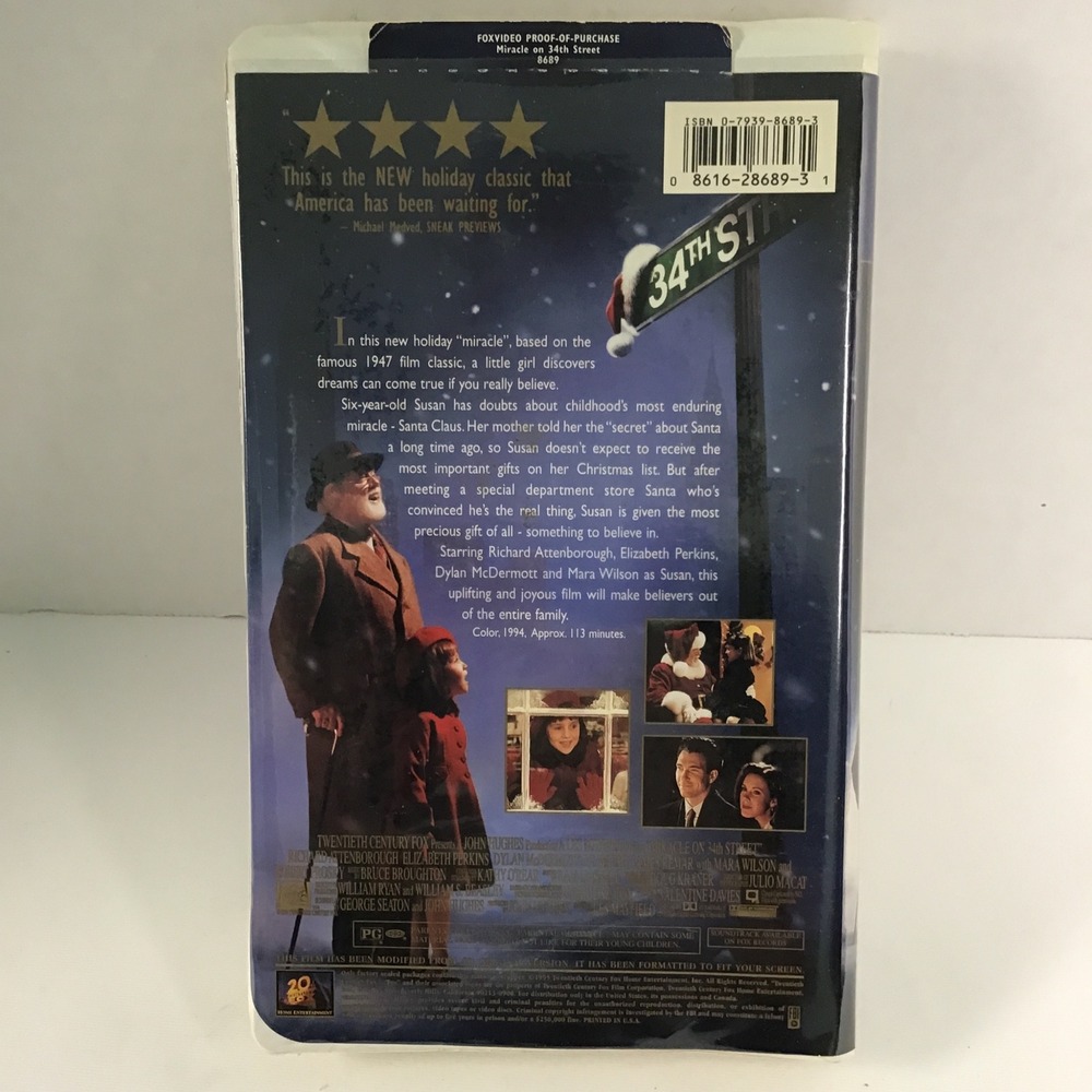 Miracle on 34th Street VHS 1994 Christmas Movie Richard Attenborough John Hughes - Picture 2 of 3